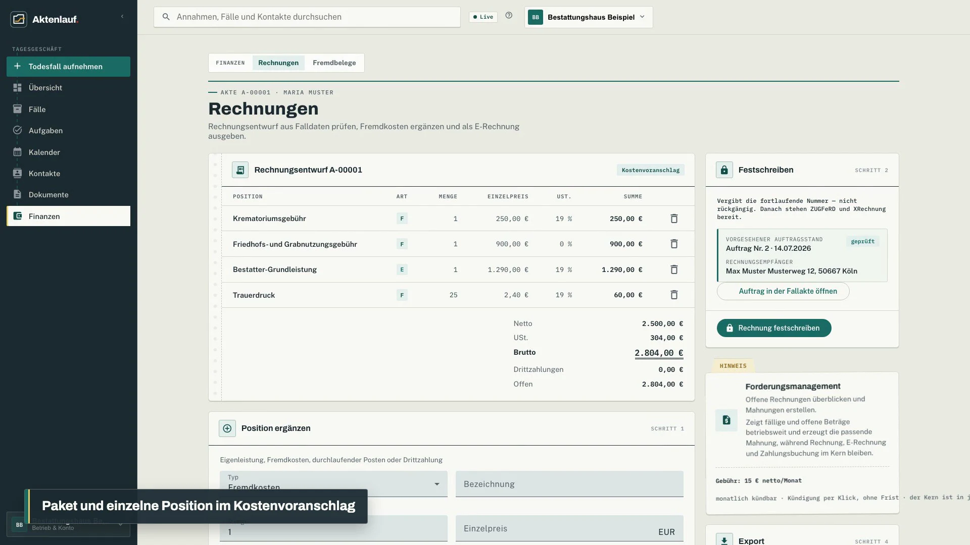 Auftragsbereich vor dem ersten Kostenvoranschlag