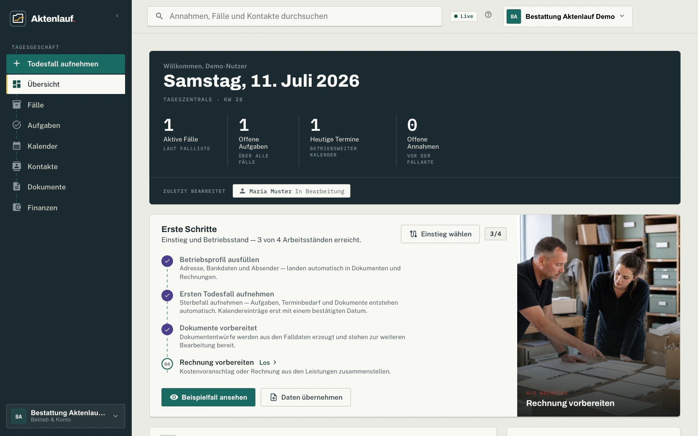 Tageszentrale: heute offen, überfällig, kritisch